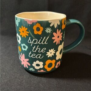 Opalhouse Stoneware "Spill The Tea" Coffee Mug 16oz Green with Flowers Wavy Rim